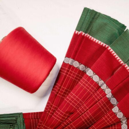 Red & Green pure cotton saree (no blouse)