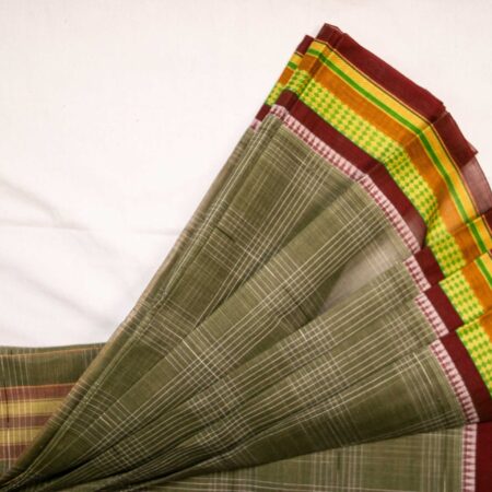 Olive Green with Multicoloured Border | Pure Cotton Sarees | Without Blouse