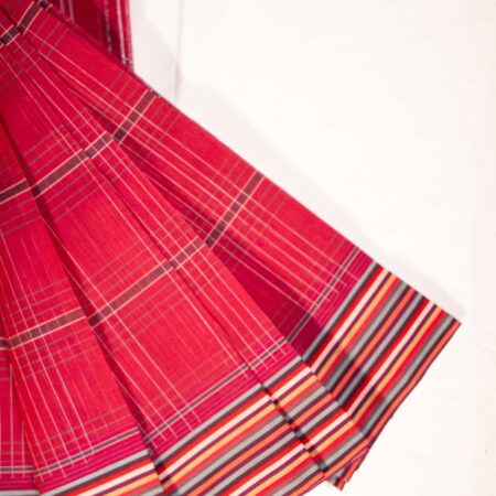 Red cotton saree with Mauve and Cream Border | Without Blouse