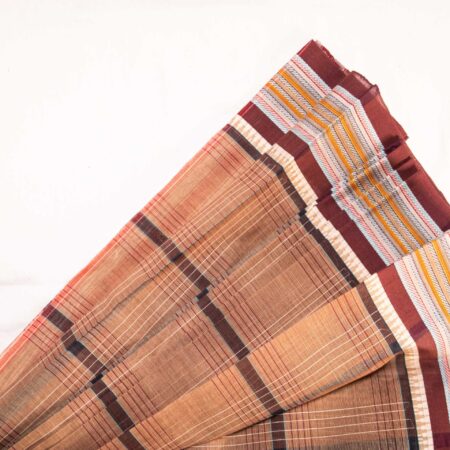 Light Brown with Mauve and White Border | Mulmul Cotton Saree | Without Blouse