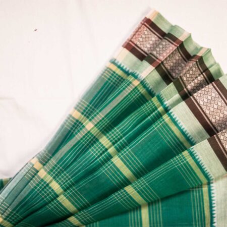 Green with Coloured Border | Khadi Cotton Saree | Without Blouse