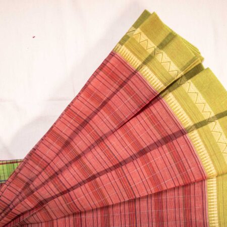 Pink and Pastle Green with White Lining | Pure Cotton Saree | Without Blouse