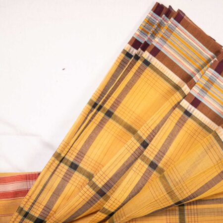 Yellow With Maroon and White Border | Casual Wear Saree | Without Blouse