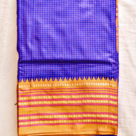 Narayanpet Handloom Pure Silk Saree – Royal Blue & Yellow with Pink Zari Stripes