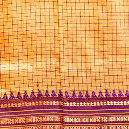 Narayanpet Handloom Pure Silk Saree – Mustard Yellow & Lavender with Temple Zari Border