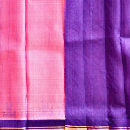 Narayanpet Handloom Pure Silk Saree – Blue & Pink with Broad Gold Zari Borders