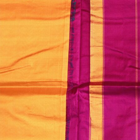 Golden Yellow and Dark Pink Pure Silk Saree with Rich Zari Border