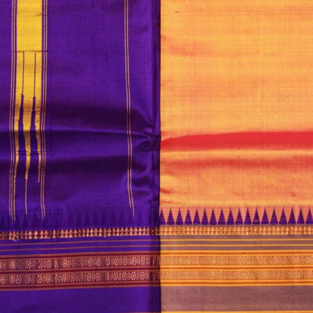 Purple and Orange Pure Silk Saree with Traditional Zari Border