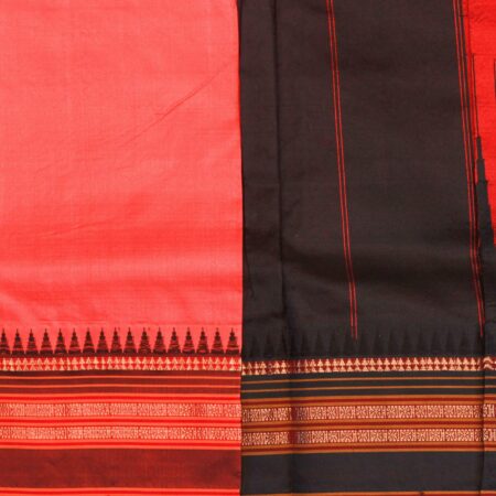 Rose Red and Black Pure Silk Saree with Zari Border