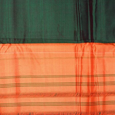 Peacock Green and Orange Pure Silk Saree with red Zari Border