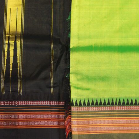 Light Green and Black Pure Silk Saree with Beautiful Zari Border