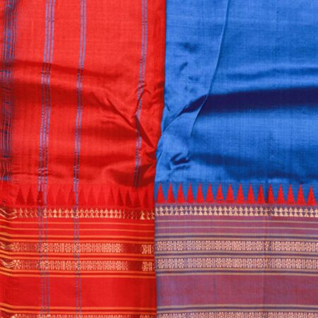 Traditional Silk Saree – Handwoven Red and Blue Pure Silk Saree