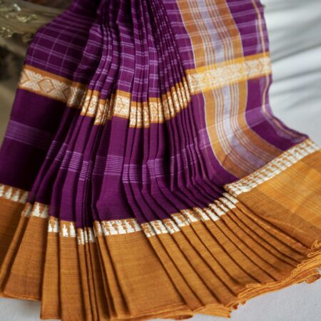 Violet Yellow Silk Cotton Saree for Festive Wear