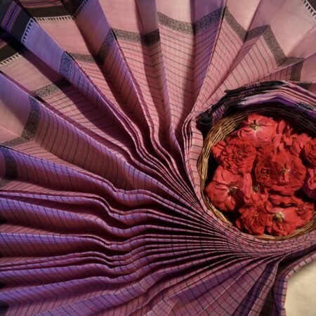 Traditional Burgundy Checked Handloom Cotton Saree