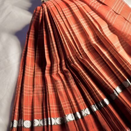 Orange with Green Border Handloom Cotton Saree