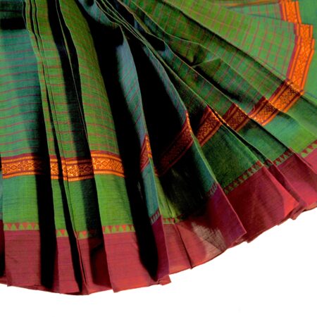 Green & Maroon Border Handloom Cotton Saree