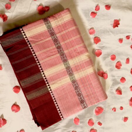 Festive Cotton Saree in Beige & Maroon