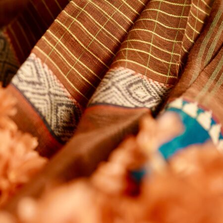 Earth Brown & Teal Handloom Cotton Saree