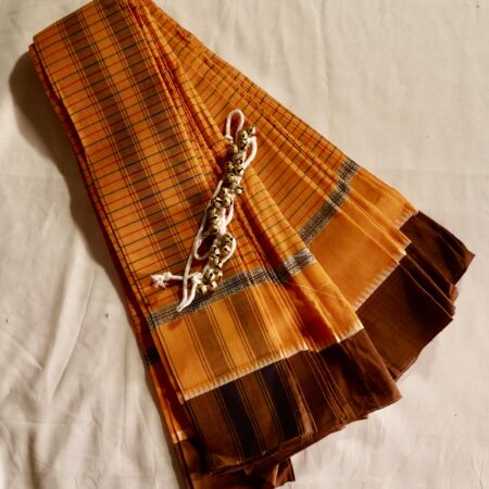 Turmeric Orange Handloom Cotton Saree with Zari