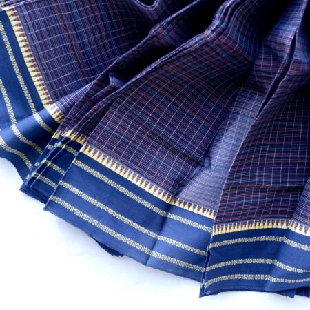 Teal Blue with Plum Purple & Grey Border | Zari Cotton Saree