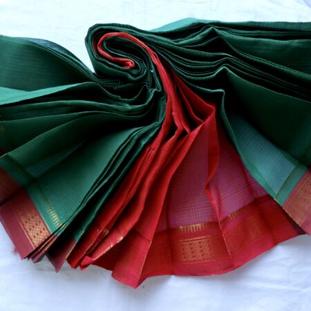 Green, Red & Gold | Traditional Festive Handloom Cotton Saree