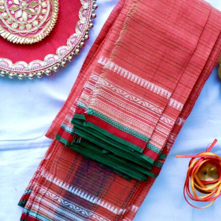 Traditional Red & Green | Handloom Cotton Saree