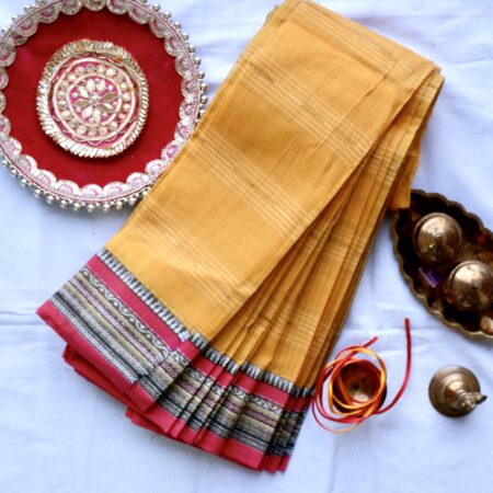 Yellow, Red & Gold Zari | Festive Handloom Cotton Saree