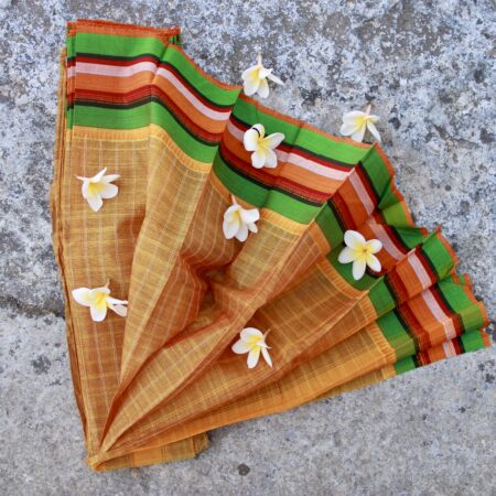 Narayanpet Cotton Saree – Mustard Yellow Body with Multicolor Traditional Border