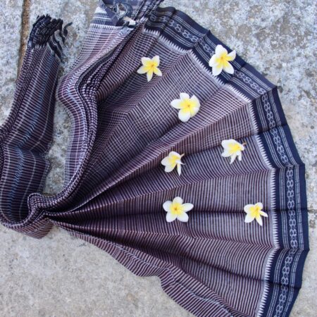 Narayanpet Cotton Saree – Black & White Striped Body with Classic Navy Border