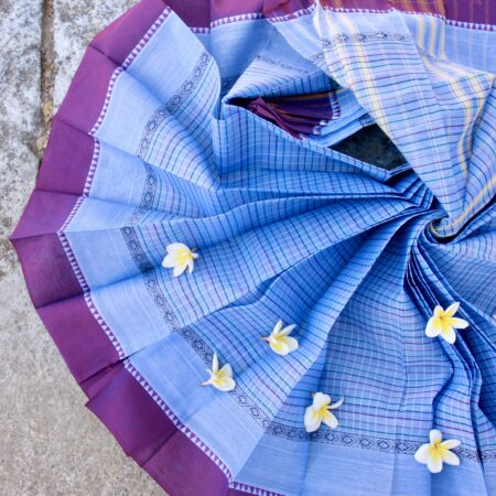 Narayanpet Pure Cotton Saree in Sky Blue & Maroon