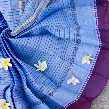 Narayanpet Cotton Saree – Blue with Maroon Border