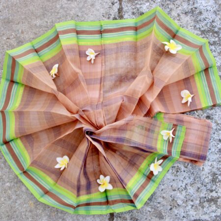 Narayanpet Cotton Saree in Peach Checks & Green Border