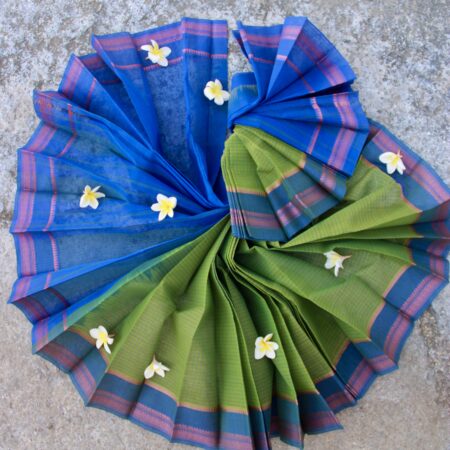 Narayanpet Cotton Saree in Green with Royal Blue Pallu