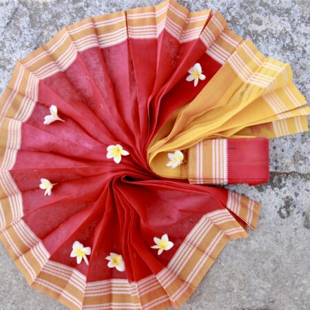 Narayanpet Cotton Saree in Red & Mustard Yellow