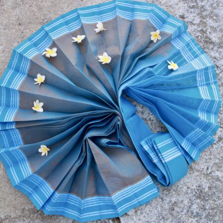 Steel Grey Narayanpet Cotton Saree with Blue Border