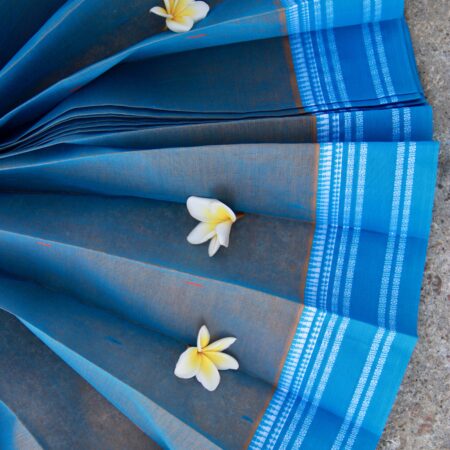 Narayanpet Cotton Saree in Steel Grey & Sky Blue