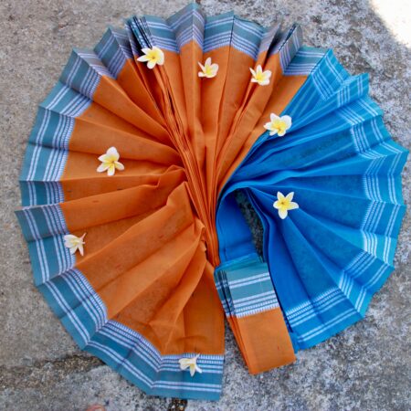 Dual Tone Orange & Blue Handwoven Cotton Saree