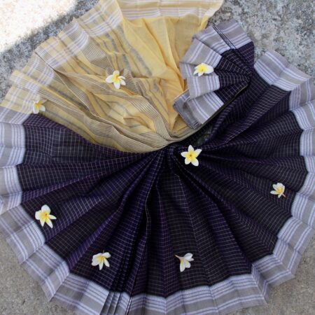 Plum Checked Narayanpet Cotton Saree for Office