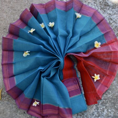 Teal Blue Narayanpet Cotton Saree with Zari Border