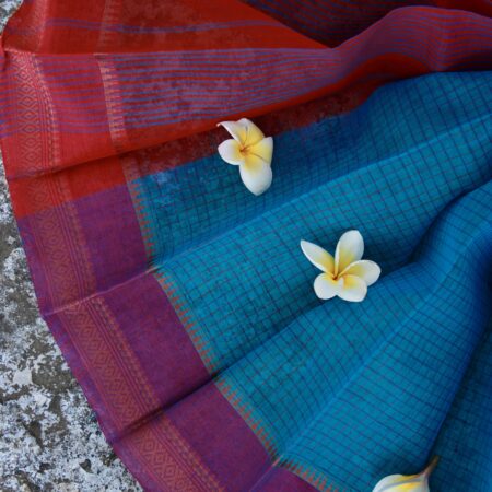 Narayanpet Cotton Saree – Teal & Pink Zari Border