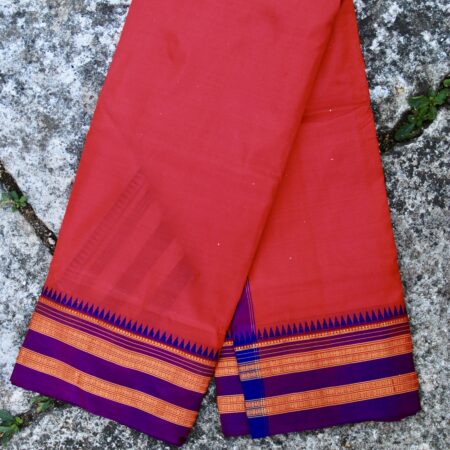 Narayanpet Handloom Saree – Royal Purple Body with Red Pallu & Contrast Zari Border