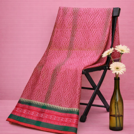 Blush Pink & Emerald Green Printed Narayanpet Handloom Cotton Saree