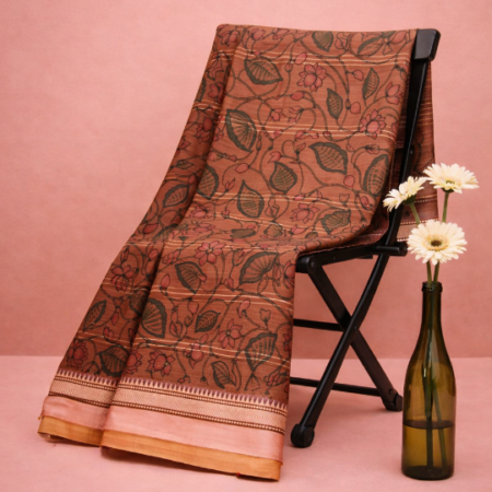Printed Narayanpet Handloom Cotton Saree – Brown & Pink