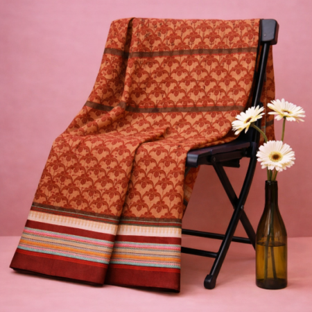 Mustard & Maroon Printed Narayanpet Handloom Cotton Saree