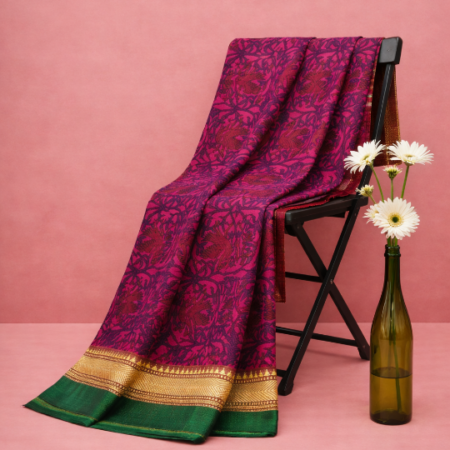 Lavender & Maroon Printed Narayanpet Handloom Cotton Saree