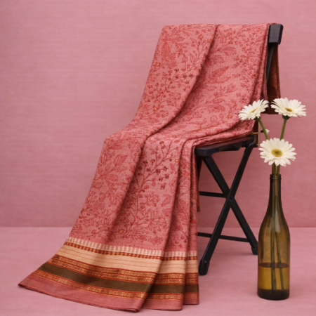 Brown & Rose Printed Narayanpet Handloom Cotton Saree