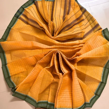 Mustard Checked Narayanpet Saree