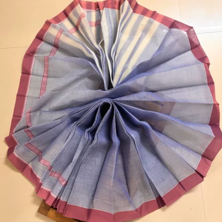 Steel grey Narayanpet handloom cotton saree with red temple border and dual tone texture