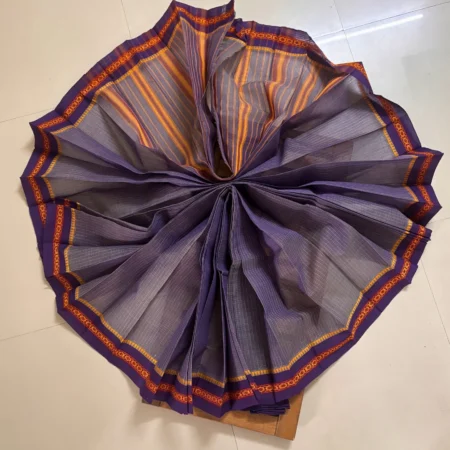 Charcoal Grey Striped Narayanpet Saree